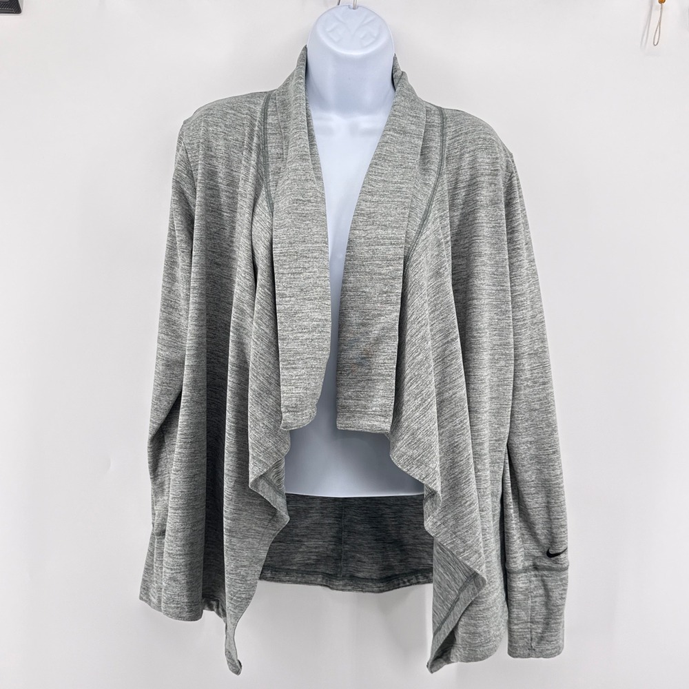 Nike Yoga Draped‎ Open Dri-FIT Cardigan Grey Heather Training Thumbholes Small